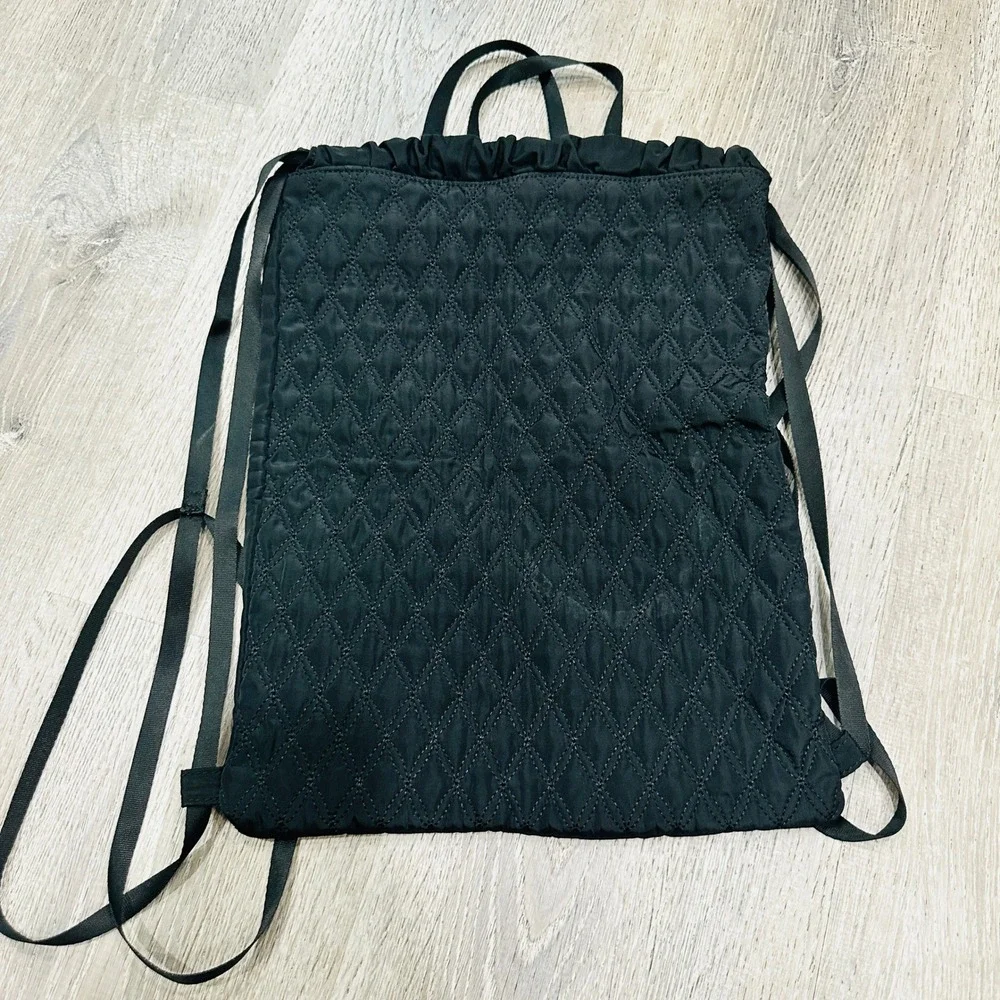 Fabletics Black Drawstring Backpack Quilted‎ Logo Cinch Gym Bag Mens Womens